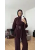 طقم تركي قطعتين بموديل حزامين عالخصر - توتي غامق طقم تركي قطعتين بموديل حزامين عالخصر - توتي غامق