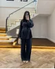 طقم تركي قطعتين بموديل حزامين عالخصر - كحلي