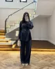 طقم تركي قطعتين بموديل حزامين عالخصر - كحلي