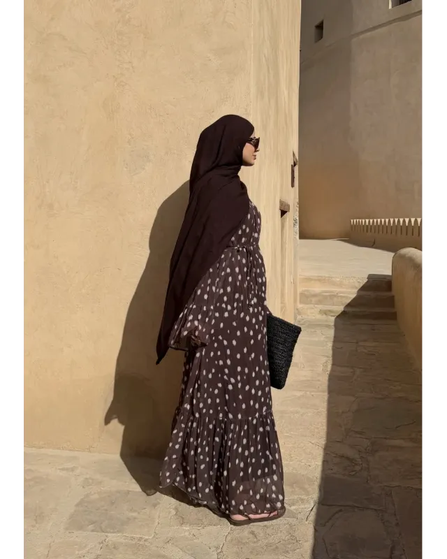 فستان شيفون منقط مبطن - بني