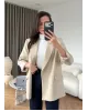 بليزر مبطن بأكمام مقلمة - بيج