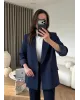 بليزر مبطن بأكمام مقلمة - كحلي بليزر مبطن بأكمام مقلمة - كحلي