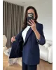 بليزر مبطن بأكمام مقلمة - كحلي بليزر مبطن بأكمام مقلمة - كحلي
