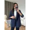 بليزر مبطن بأكمام مقلمة - كحلي
