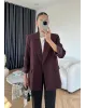 بليزر مبطن بأكمام مقلمة - بيرغندي
