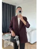 بليزر مبطن بأكمام مقلمة - بيرغندي