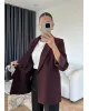 بليزر مبطن بأكمام مقلمة - بيرغندي