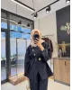 طقم بازرار ذهبية وحزام باكسسوار ذهبي - كحلي