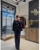 طقم بازرار ذهبية وحزام باكسسوار ذهبي - كحلي