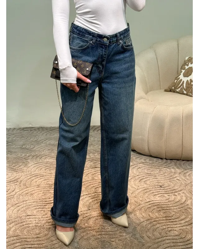Wide-leg Medium Blue denim jeans