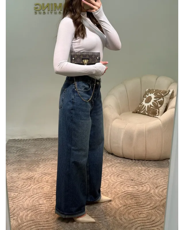 Wide-leg Medium Blue denim jeans
