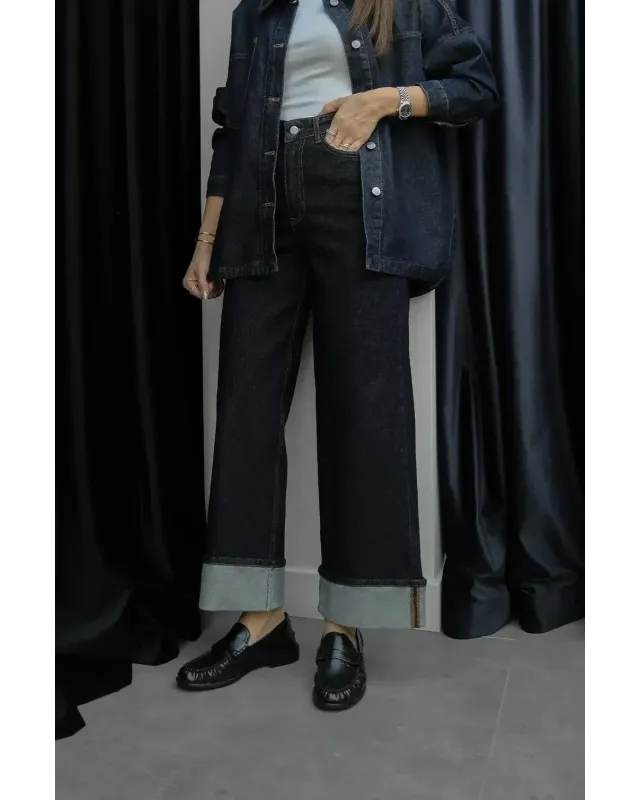Dark Folded Denim Jean