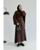 طقم قميص و تنورة بإكسسوار ذهبي جانبي - بني