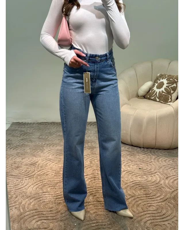 High-Waisted Wide-Leg Blue Jeans