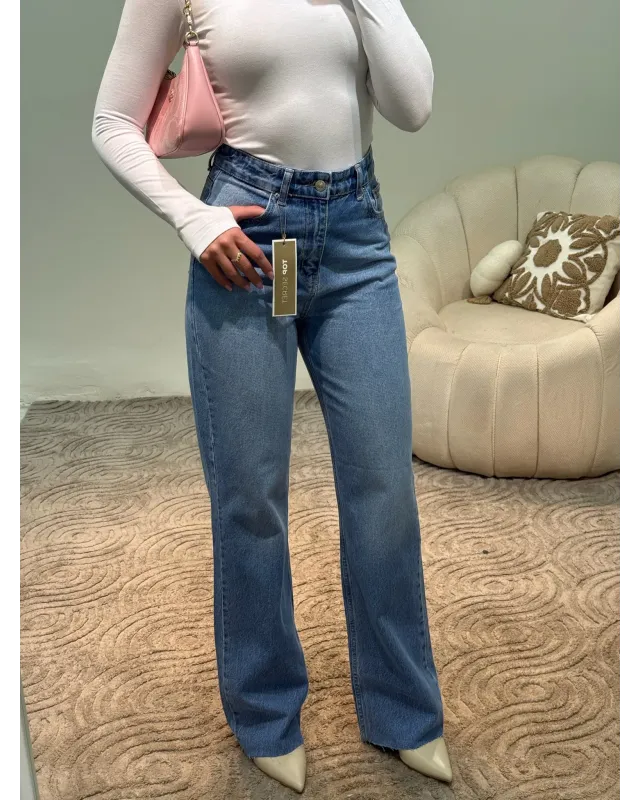 High-Waisted Wide-Leg Blue Jeans