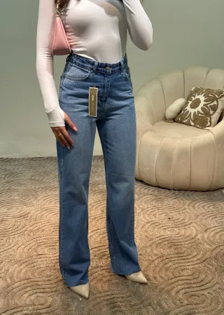 High-Waisted Wide-Leg Blue Jeans