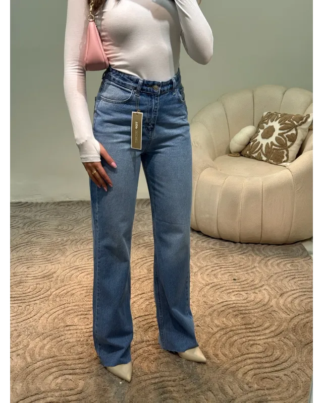 High-Waisted Wide-Leg Blue Jeans