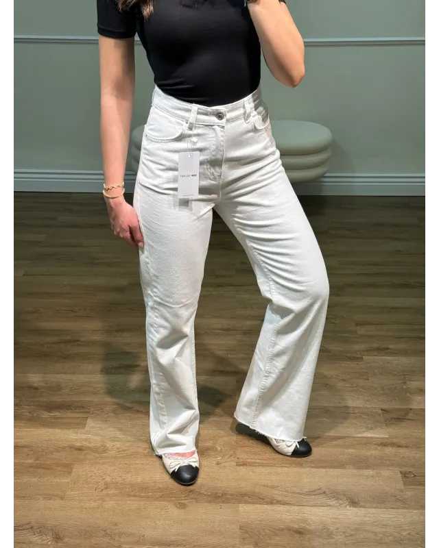 High-Waisted Wide-Leg White Jeans