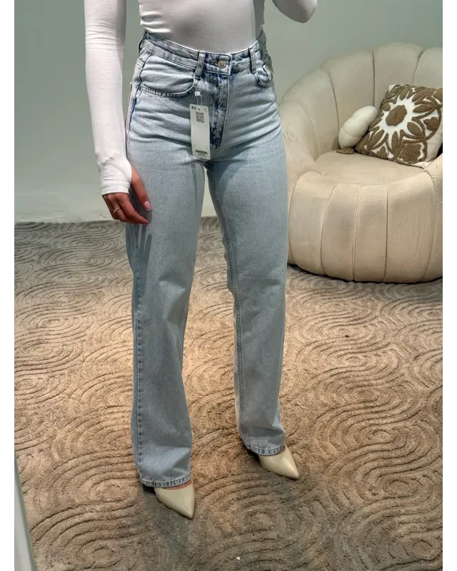 High-Waisted Ice Wash Jeans