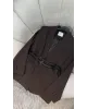 بليزر بني غامق بحزامين جلد
