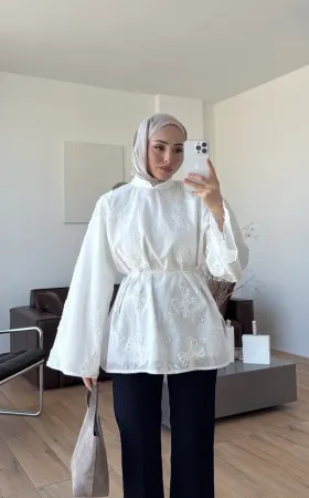 White lace Mandarin Collar Blouse