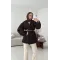 بليزر مبطن مع حزام من الخرز و الساتان - بني