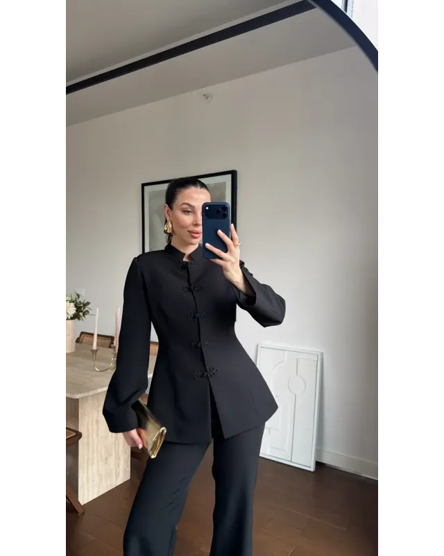 Black Formal Stand Collar Two-Piece Set