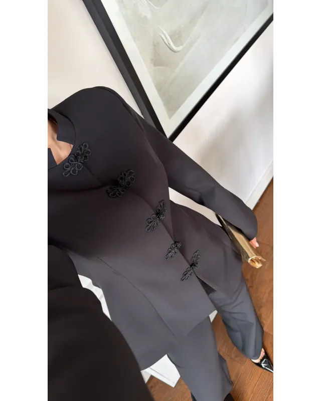 Black Formal Stand Collar Two-Piece Set