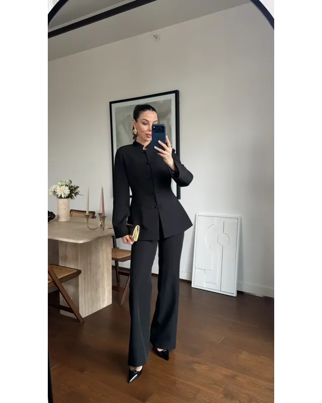 Black Formal Stand Collar Two-Piece Set