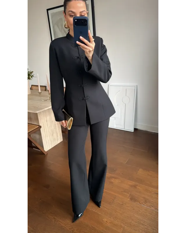 Black Formal Stand Collar Two-Piece Set