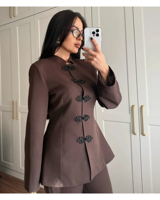 Brown Formal Stand Collar Two-Piece Set