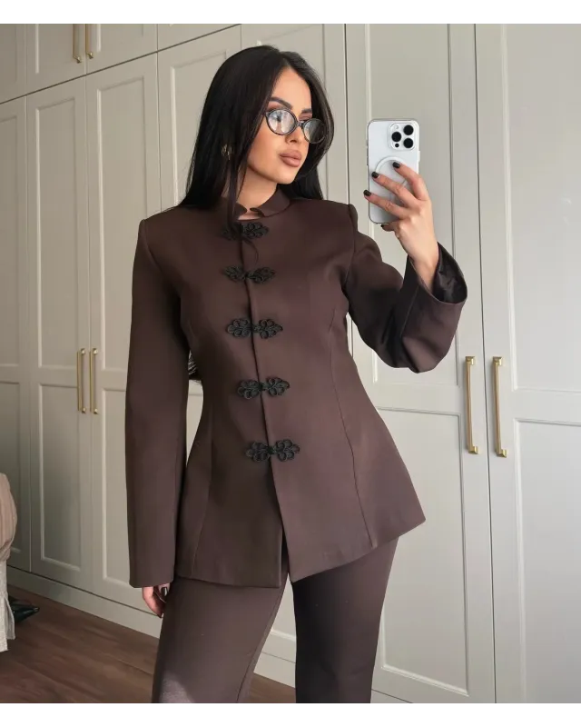 Brown Formal Stand Collar Two-Piece Set