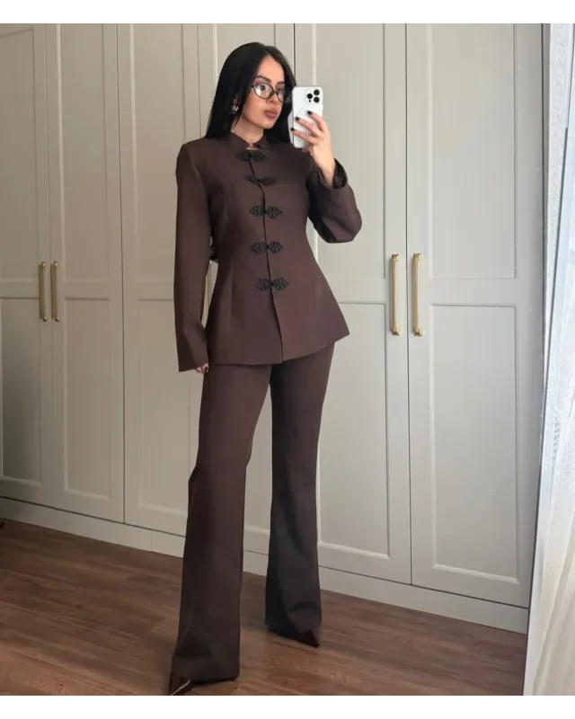 Brown Formal Stand Collar Two-Piece Set