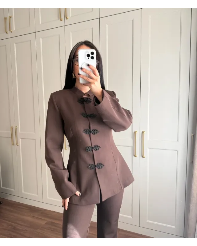 Brown Formal Stand Collar Two-Piece Set