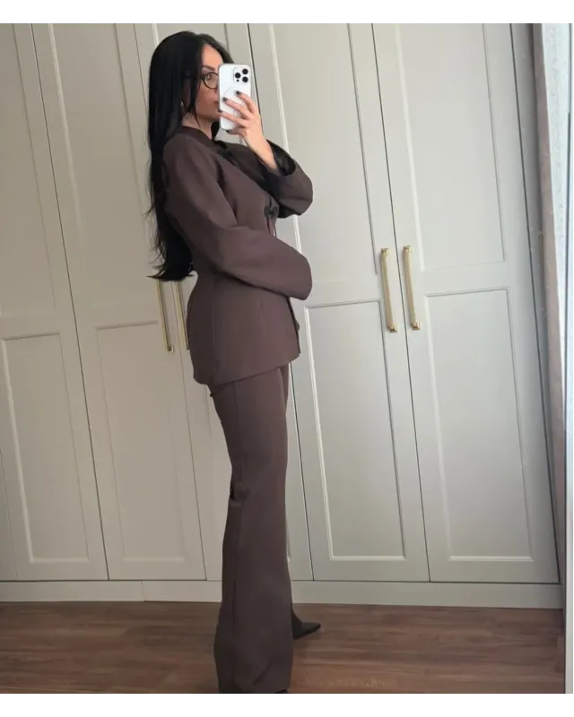Brown Formal Stand Collar Two-Piece Set
