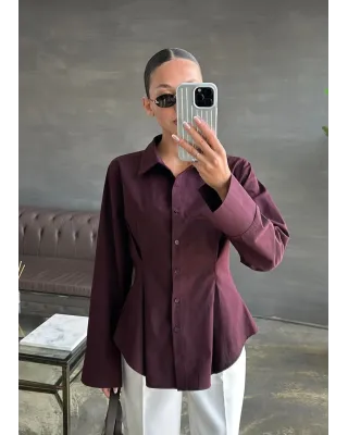 Pleated Waist Shirt – Plum Color Pleated Waist Shirt – Plum Color