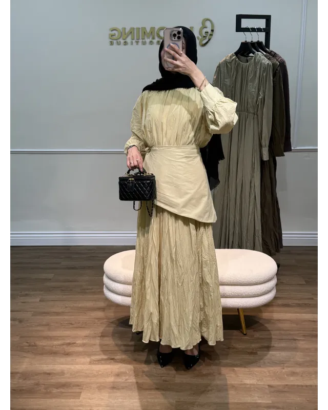 Soft Yellow Dress with Detachable Wrap Belt
