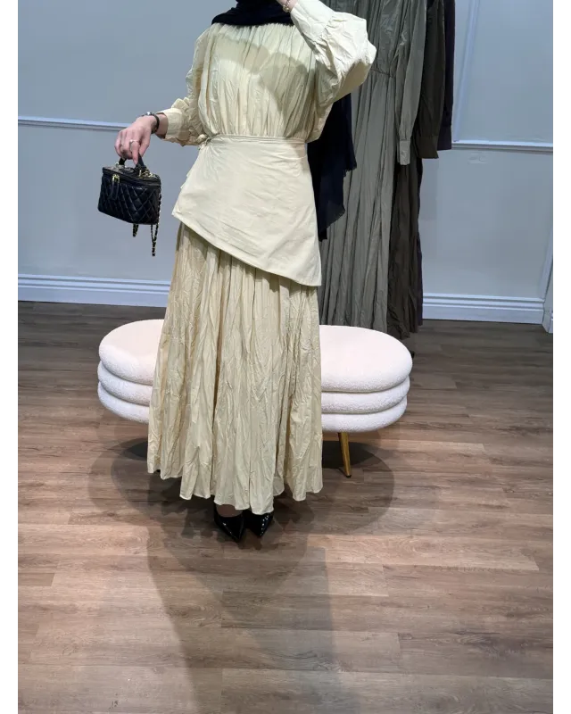 Soft Yellow Dress with Detachable Wrap Belt