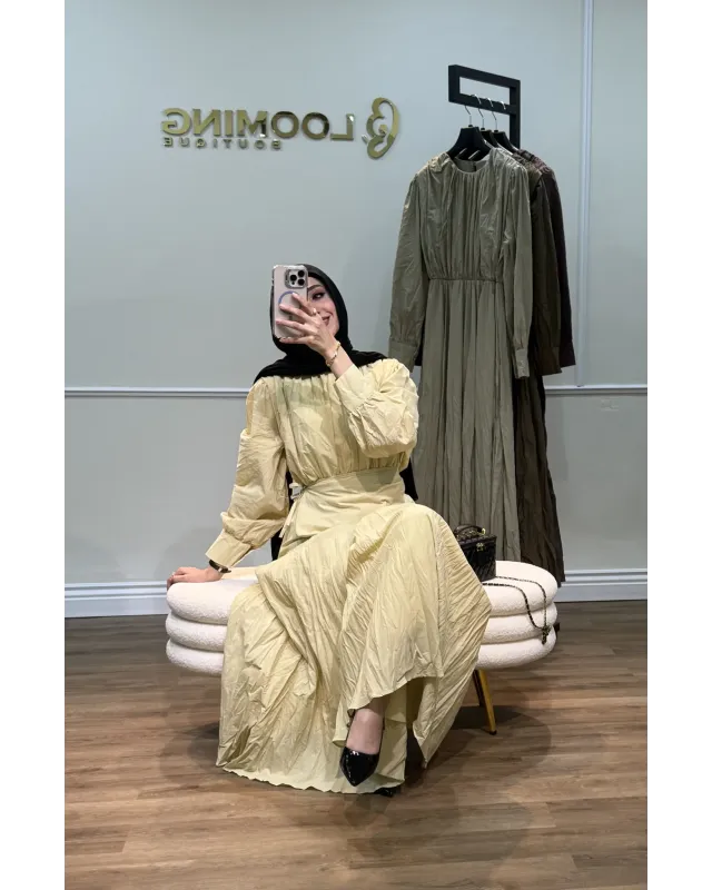 Soft Yellow Dress with Detachable Wrap Belt