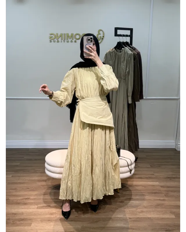 Soft Yellow Dress with Detachable Wrap Belt