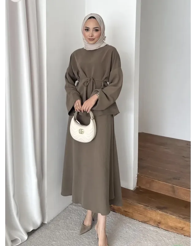 Chic Skirt Set with Detachable Wrap-Olive Khaki