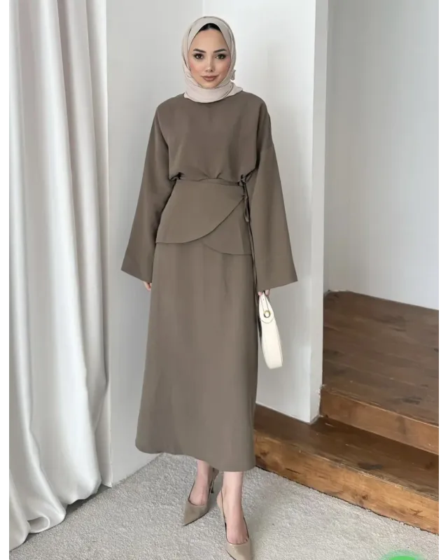 Chic Skirt Set with Detachable Wrap-Olive Khaki