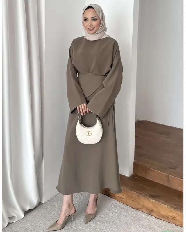Chic Skirt Set with Detachable Wrap-Olive Khaki