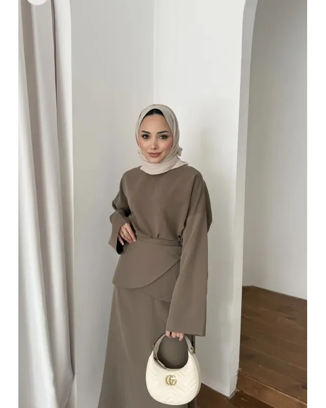 Chic Skirt Set with Detachable Wrap-Olive Khaki