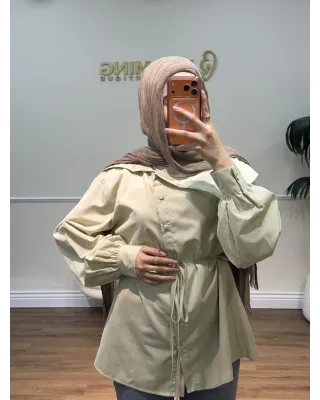 قميص اخضر فاتح بقبةواسعة مع حزام