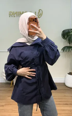 قميص كحلي بقبةواسعة مع حزام