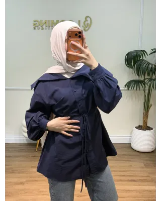 قميص كحلي بقبةواسعة مع حزام
