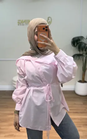 قميص زهري بقبةواسعة مع حزام