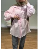 قميص زهري بقبةواسعة مع حزام