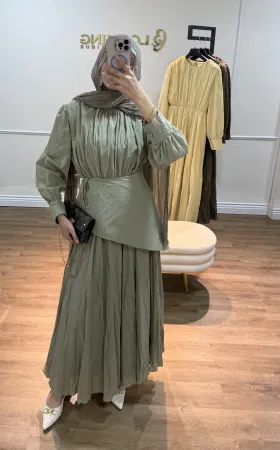 Pastel Green Dress with Detachable Wrap Belt